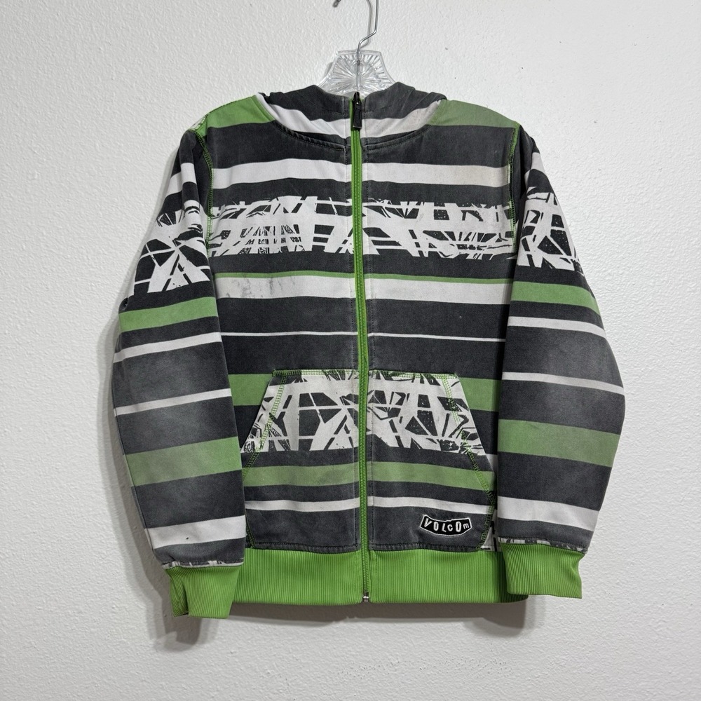 Volcom Metic Gray Black Green Reversible Sweatshirt Hoodie Kids Size XL? Mens S?